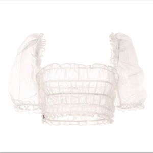 White mesh puffy sleeve crop top